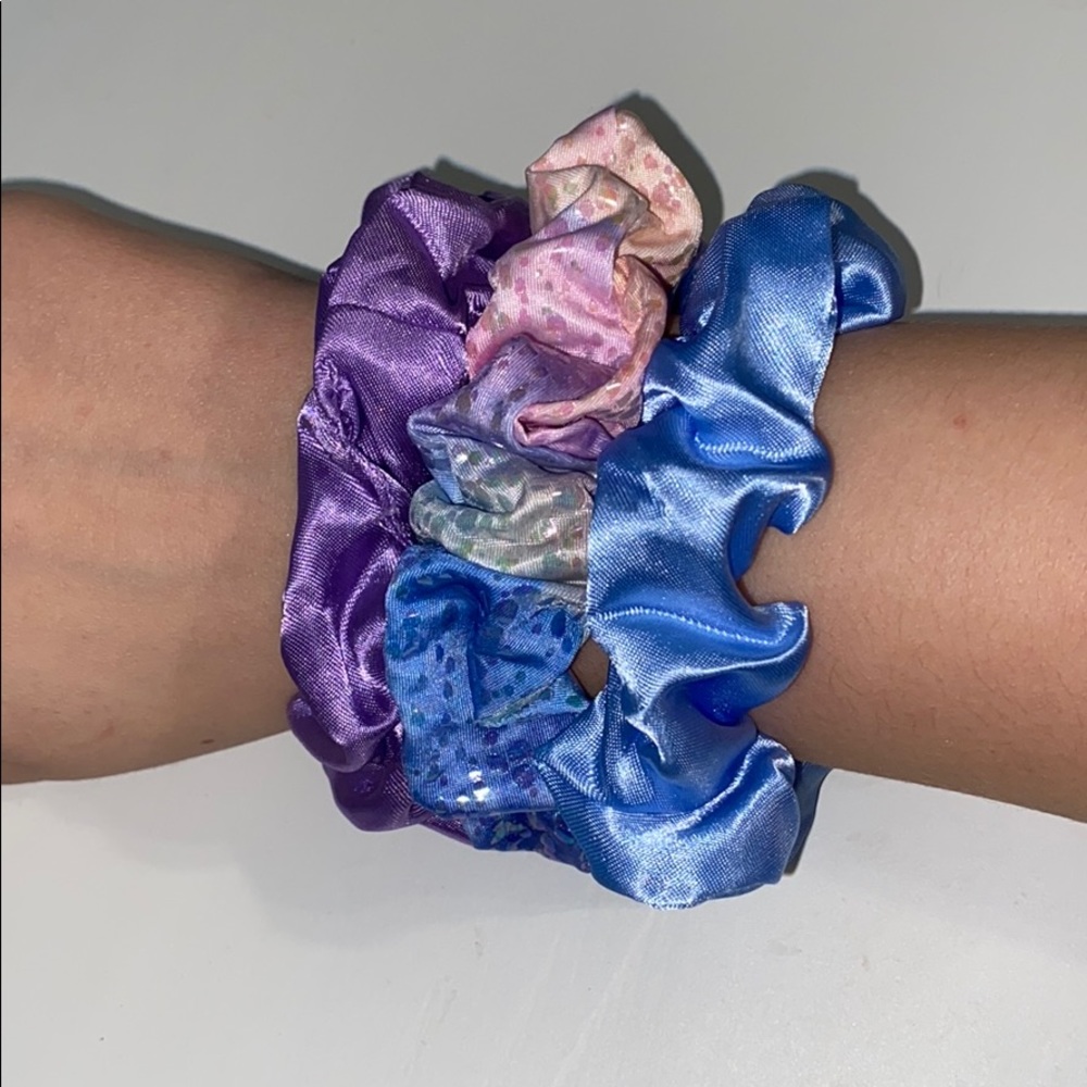 3 Purple & Blue Satin Scrunchies - Picture 2 of 2